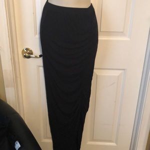 Black Maxi Skirt Side Slit Ruching Size Small